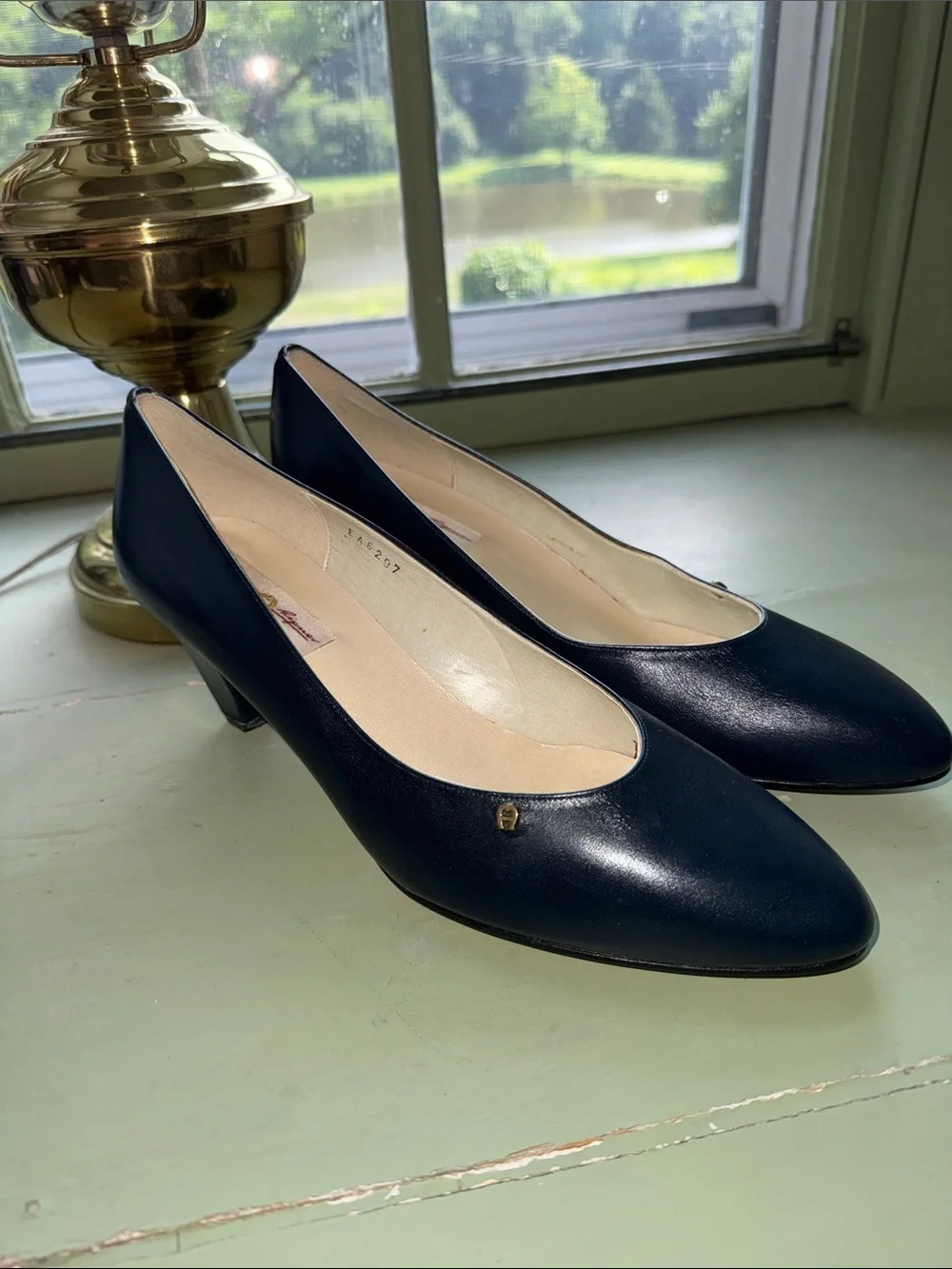 Etienne Aigner classic Navy Leather Pointed Toe Shoes - Women